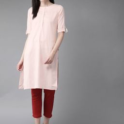 W Women Pink Solid Straight Kurta-picture-12