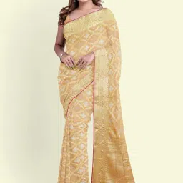 Banarasi Silk Works Beige Woven Saree With Unstitched Blouse-image-87