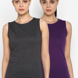 appulse Women Grey & Purple Set of 2 Solid Round Neck T-shirt-image-97