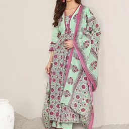 Libas Floral Printed V-Neck Straight Kurta With Trousers And Dupatta-image-44