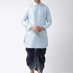DEYANN Men Blue Solid Kurta with Dhoti Pants-picture-16