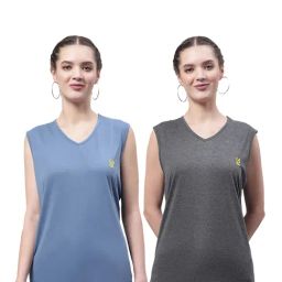 Vimal Jonney Blue & Grey Cotton Logo Print T-Shirt (Pack Of 2)-image-97