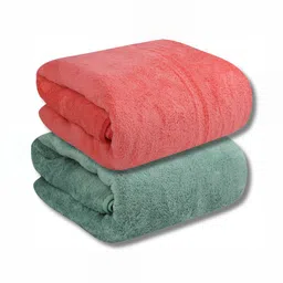 Fezora Green & Pink 2 Pieces Microfiber 400 GSM Super Absorbent Bath Towels-3