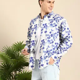 Mast & Harbour Floral Printed Drop-Shoulder Sleeves Relaxed Fit Pure Cotton Casual Shirt-picture-36