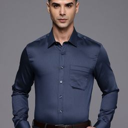Louis Philippe Pure Cotton Self Design Textured Slim Fit Formal Shirt-image-71