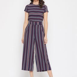 Crimsoune Club Women Navy Blue & White Striped Co-ord Set-image-43