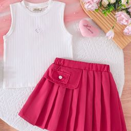INCLUD Girls Round Neck Top With Skirt-image-0