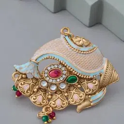 GC PREMIUM JEWELLERY Gold-Plated Kundans Studded & Beaded Adjustable Finger Ring-picture-39