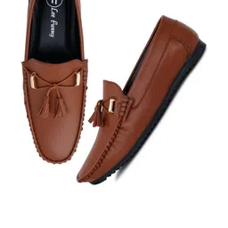 FUNNY FIRE Men Tan Solid Synthetic Leather Casual Slip On Loafer Shoe-image-83