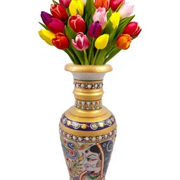 INDIA MEETS INDIA Yellow & Blue Ethnic Motifs Printed Flower Vase-26