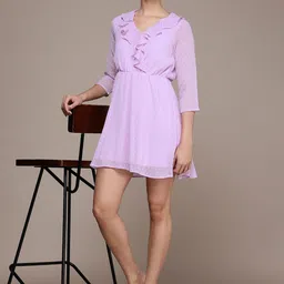 French Connection Ruffles & Gathers Dobby A-Line Dress-image-31