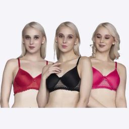 FIMS Black & Red Lace Work Bras - Pack Of 3-image-85
