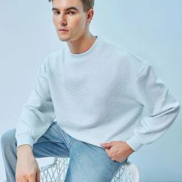 Bewakoof Light Blue Loose Fit Self Design Oversized Sweatshirt-30