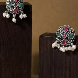 OPUS GEMS Artificial Stones Studded And Pearls Beaded Contemporary Studs-picture-0