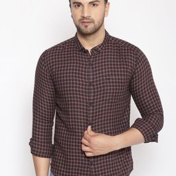 SHOWOFF Men Brown & Off-White Cotton Classic Slim Fit Checked Casual Shirt-image-30