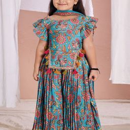 Vivedkids Girls Floral Printed Regular Kurti with Sharara & With Dupatta-picture-3