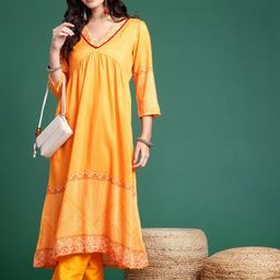 Sangria Women Printed A-Line Kurta with Trousers-57