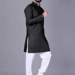 Men Solid, Colorblock, Self Design Straight Kurta (Black)-picture-8