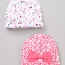 Babyhug 100 % Cotton Caps Printed Pack Of 2 White Pink - Diameter 10.5 cm-image-18