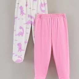 Doodle Poodle Cotton Knit Bootie Leggings Dino Print Pack of 2 - Pink White-picture-12
