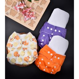 Moms Home Baby Reusable Cotton Pocket Diapers With 3 Inserts Pack of 3 - Multicolour-24