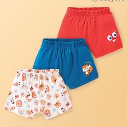 Babyoye 100% Cotton With Antibacterial Finish Boxer With Wild Animals Print - Red Blue & White-image-86