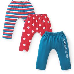 Babyhug Cotton Full Length Diaper Pant Stipes & Numbers Print Pack of 3 - Blue & Red-image-30