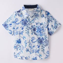 CrayonFlakes Cotton Half Sleeves Floral  Printed Shirt - Off White-image-19