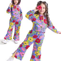 Ollington St. Cotton Knit Full Sleeves Floral Printed Front Zipper Hoodie & Loose Track Pants Set - Multicolor-image-75