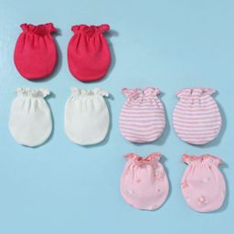 Ben Benny Interlock Knit Mittens with Stripes Floral Prints Pack of 4 - Red Pink & White-picture-6