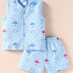Tango Interlock Knit Sleeveless Shorts Night Suit with Hearts Print - Sky Blue-picture-19