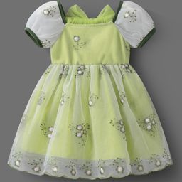 Mark & Mia Half Sleeves Party Frock with Beaded Floral Embroidery - Light Green-image-92