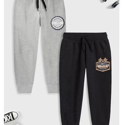 Trampoline Pack Of 2 Typography Printed Track Pants - Black & Grey-23