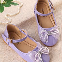 Cute Walk by Babyhug Clip Closure Ballerina with Bow Applique & Pearl Detailing - Purple-image-76
