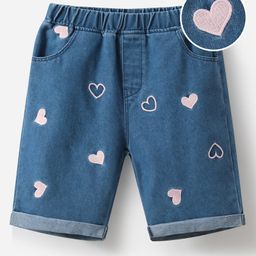Mark & Mia Cotton Washed Shorts With Heart Embroidery - Blue-picture-16