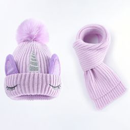 Babyhug Woollen Cap with Muffler & Ear Applique Purple - Diameter 12.5 cm-image-24