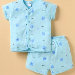 Tango Interlock Woven Front Open Shorts Night Suit With Bear Print - Peach-image-37