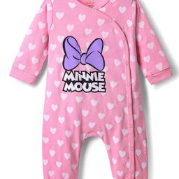 Babyhug Disney Interlock Knit Full Sleeves Rompers with Minnie Mouse & Heart Print - Pink-image-84
