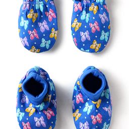 Babyhug 100% Cotton Knit Mittens and Booties Butterfly Print - Blue-image-49