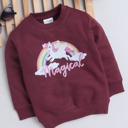 BUMZEE Cotton Knit Full Sleeves Sweatshirt With Unicorn Print - Burgandy-image-53