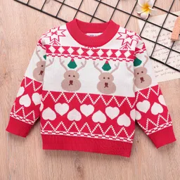 Mark & Mia Viscose Full Sleeves Pullover Sweater with Christmas Fair Isle Design - Red & White-picture-49