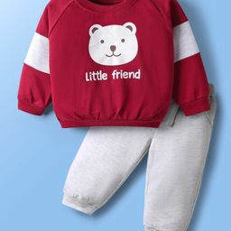 Doodle Poodle 100% Cotton Knit Raglan Sleeves T-Shirt & Lounge Pant Set With Animal Print & Cut & Sew Design - Maroon-picture-18