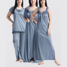 NIGHT KEYS Women Satin Nighty With Robe & Night Suit-image-6