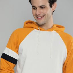 Mast & Harbour Men Off White Hooded Contrast Sleeves Sweatshirt-image-18