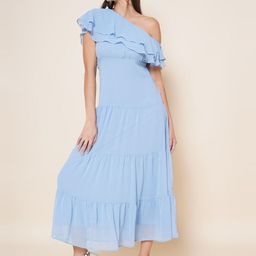 JAKANARY One Shoulder Georgette Tiered Empire Midi Dress-image-69