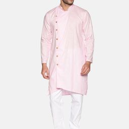 Sethukrishna Men Pink & White Solid Kurta with Pyjamas-12