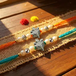 LUCKY JEWELLERY Set Of 2 Beaded Rakhis With Greeting Card & Roli Chawal-image-14