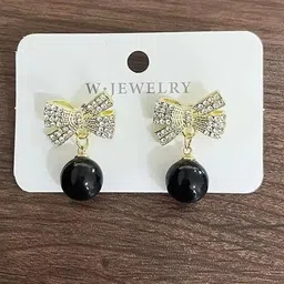 PASU FASHION Gold-Plated Rhinestone Studded Contemporary Shaped Drop Earrings-52