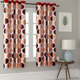 Cortina Set of 2 Orange & Magenta Printed Window Curtains-2