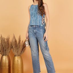 KALINI Print Cotton Blouson Crop Top-image-36